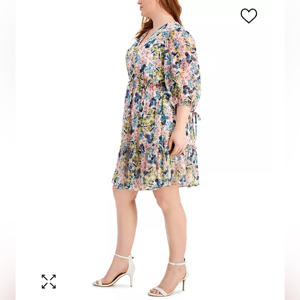 NEW Taylor Floral Print Chiffon Dress Smocked Waist V-Neck A-Line Tiered 20W NWT - Picture 4 of 16